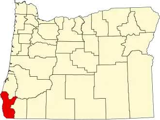 Locatie van Curry County in Oregon