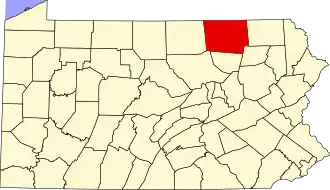 Locatie van Bradford County in Pennsylvania