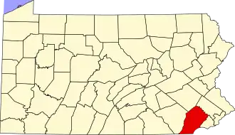 Locatie van Chester County in Pennsylvania