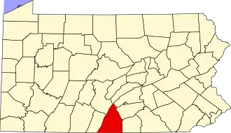 Locatie van Franklin County in Pennsylvania