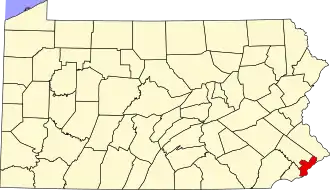 Locatie van Philadelphia County in Pennsylvania