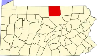 Locatie van Tioga County in Pennsylvania