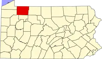 Locatie van Warren County in Pennsylvania