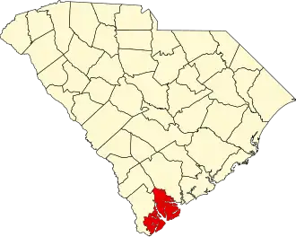 Locatie van Beaufort County in South Carolina