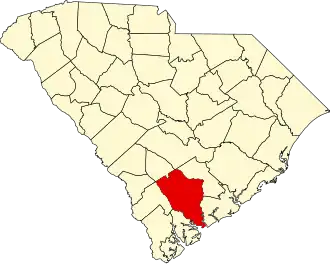Locatie van Colleton County in South Carolina