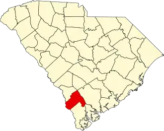 Locatie van Hampton County in South Carolina