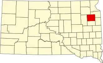 Locatie van Codington County in South Dakota