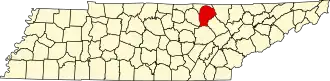 Locatie van Fentress County in Tennessee