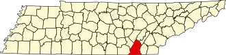 Locatie van Hamilton County in Tennessee