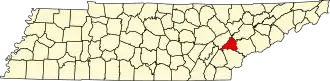 Locatie van Loudon County in Tennessee