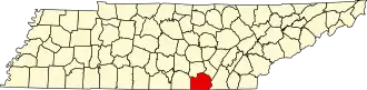Locatie van Marion County in Tennessee