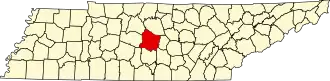 Locatie van Rutherford County in Tennessee