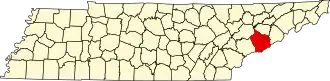 Locatie van Sevier County in Tennessee