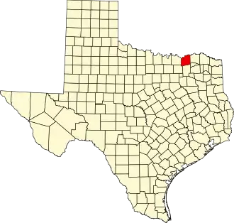 Locatie van Fannin County in Texas