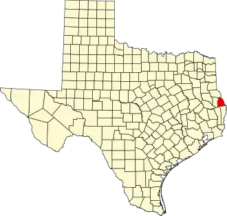 Locatie van Sabine County in Texas
