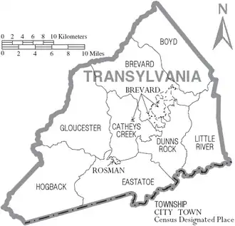 Kaart van Transylvania County