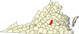 Locatie van Cumberland County in Virginia