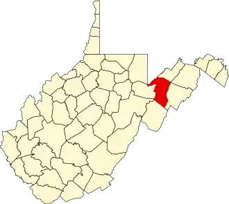 Locatie van Grant County in West Virginia