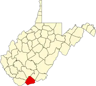 Locatie van Mercer County in West Virginia