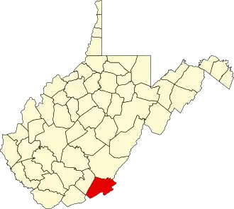 Locatie van Monroe County in West Virginia