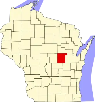 Locatie van Waupaca County in Wisconsin