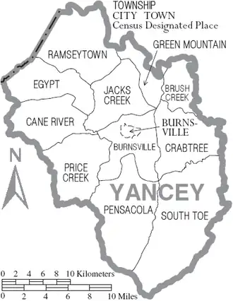 Kaart van Yancey County