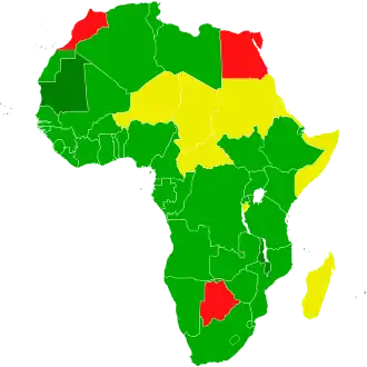 alt=

■&nbsp;Ondertekend en geratificeerd
■&nbsp;Toegetreden
■&nbsp;Alleen ondertekend, niet geratificeerd
■&nbsp;Niet ondertekend
■&nbsp;Gebiedsdelen van niet-AU-staten.
