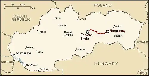 Spoorlijn Červená Skala – Margecany op de kaart
