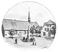 Marne op een prent uit 1895, nog met het oude kerkje in het centrum