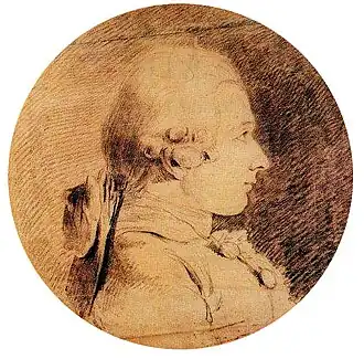 Portret van De Sade (ca. 19/20 jr.)door Van Loo (1760).