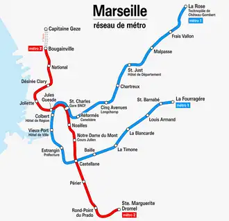 Routekaart van de Metro van Marseille