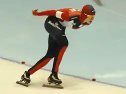 Martina Sáblíková tijdens het maken van een overstap