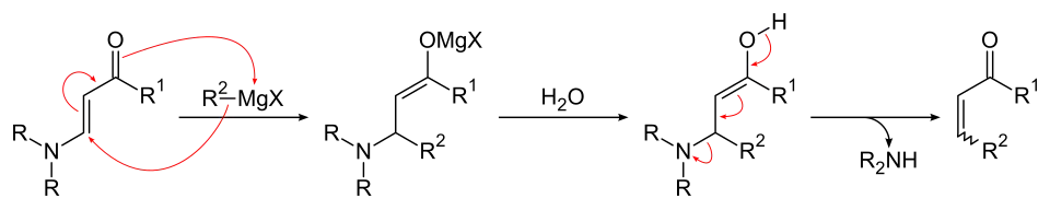 Algemeen reactieverloop van de Bénary-synthese