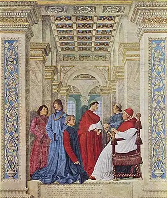 Sixtus IV benoemt zijn bibliotheekprefect (door Melozzo da Forli, 1477)