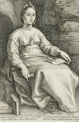 Gravure Melpomene, 1592 van Hendrik Goltzius