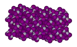 Molecuulmodel van de bèta-vorm van kwik(II)jodide