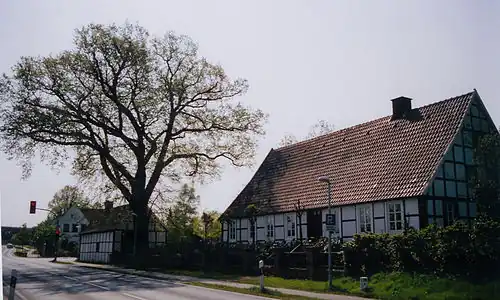 Boerderij Georgshof met de eeuwenoude, monumentale zomereik (zowel boerderij als boom: beschermd monument)