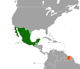 Kaart met daarop Mexico en Suriname
