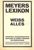 Reclame voor de 7e druk van "Meyers Lexikon" (rond 1925) de twee in de DDR verschenen edities interessant.
