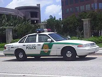 Een Ford Crown Victoria uit 1992 bij het politiekorps van Miami