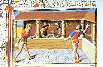 Middeleeuws Jeu de paume op de binnenplaats van een klooster