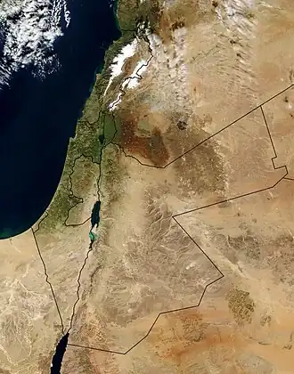 Satellietbeeld met ook Israël en Syrië.