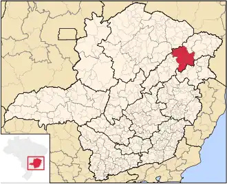 Ligging van de Braziliaanse microregio Araçuaí in Minas Gerais