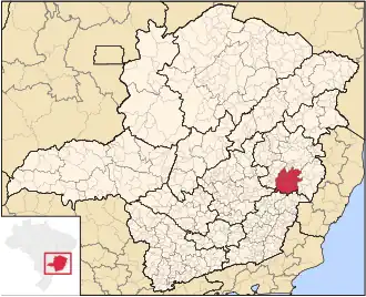 Ligging van de Braziliaanse microregio Caratinga in Minas Gerais