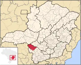 Ligging van de Braziliaanse microregio Passos in Minas Gerais