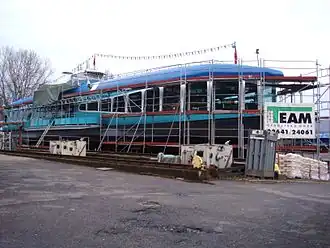 Passagiersschip Moby Dick in reparatie bij de voormalige Schmidt scheepswerf