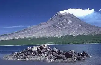 Augustine Island met uitzicht op de vulkaan