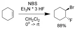 De broomfluorinering van cyclohexeen.