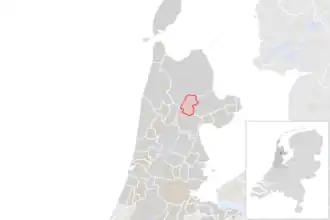 Locatie van de gemeente Opmeer (gemeentegrenzen CBS 2016)