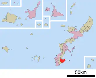 Situering van Nanjo in de prefectuur  Okinawa